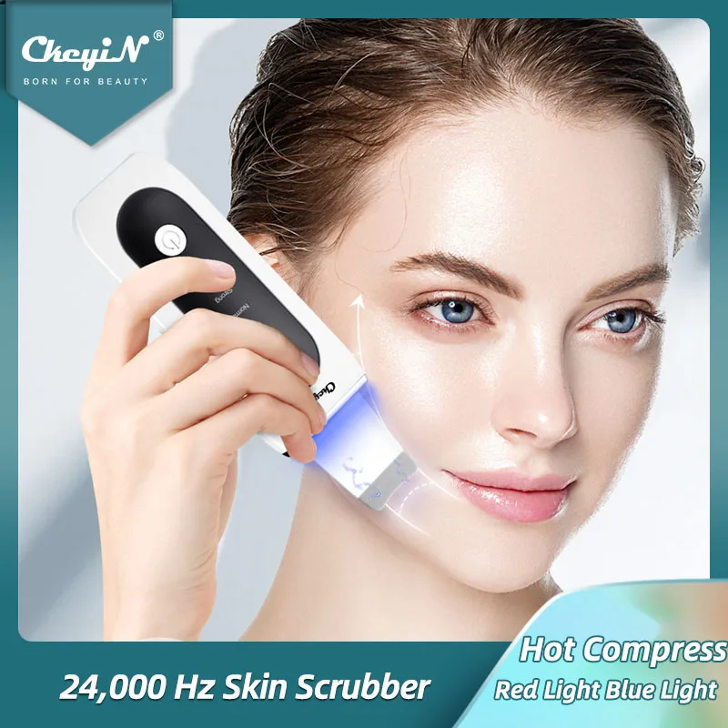 Ckeyin Ultrasonic Skin Scrubber Hot Compress Blackhead Remover Red Blue