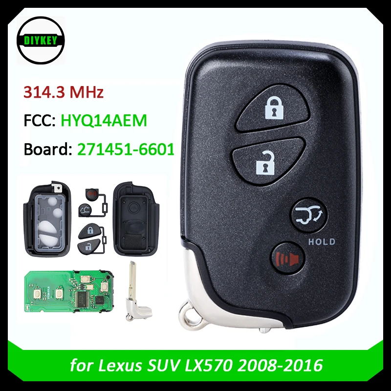 

Дистанционный смарт-ключ DIYKEY с 4 кнопками для Lexus SUV LX570 2008-2016 FCC ID: HYQ14AEM Board 271451-6601 89904-60A00
