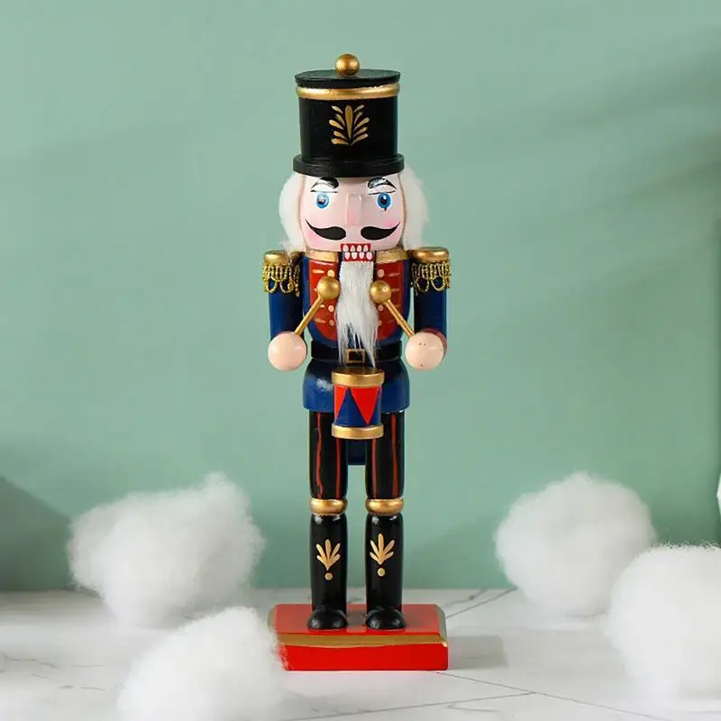 Predolo Wooden Nutcracker Soldier Figurine - Christmas Decor, Silver Drum, Holiday Table Centerpiece