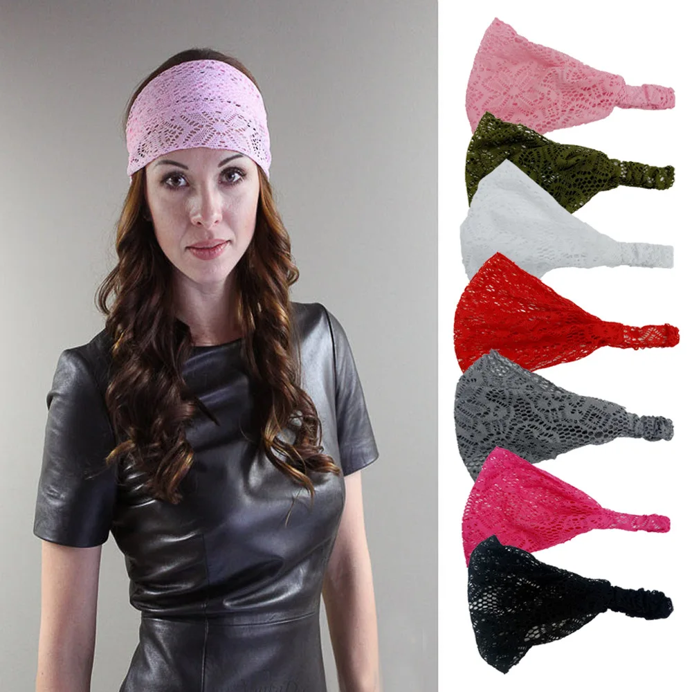 

Girls Cotton Hollowed Out Hair Bands Fashion Elastic Lace Hairbands Turban Hair Holder Lady Headband Hair Accessories For Women