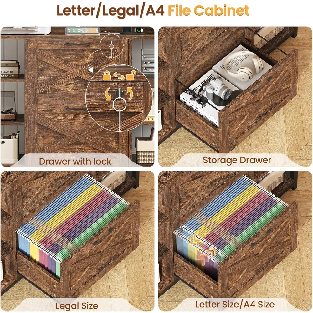 file cabinet, filing cabinet fits legal/letter/a4 size, 2 drawer filing cabinets for home office with lock, power strip and ope
