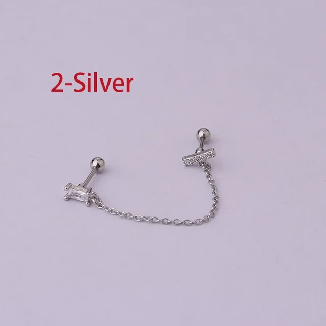 Boucles d'oreilles tendance en acier inoxydable pour femmes, 1 pièce, chaîne à Double perçage, fleur coréenne, Zircon, clous de perçage, bijoux à la mode