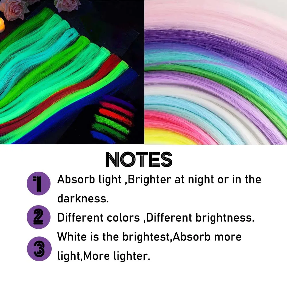5pcs Luminous Hair Pieces Synthetic Neon Fake Hair Clip In Party Accessories Y2K Glow In The Dark Extension hair extensions