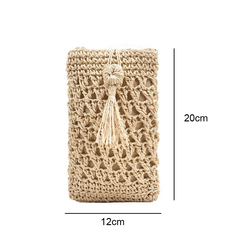 Female Vintage Crossbody Phone Bag Straw Rope Hand-woven Vacation Mini Purse Women Casual Mobile Phone Pouch Streetwear