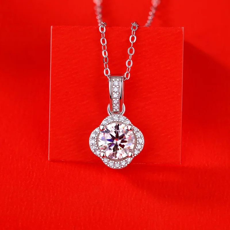 

D VVS Moissanite Necklace 925 Sterling Silver Flower Pendant 21cm-50cm Length Chain Women's Wedding Luxury Jewelry Gift
