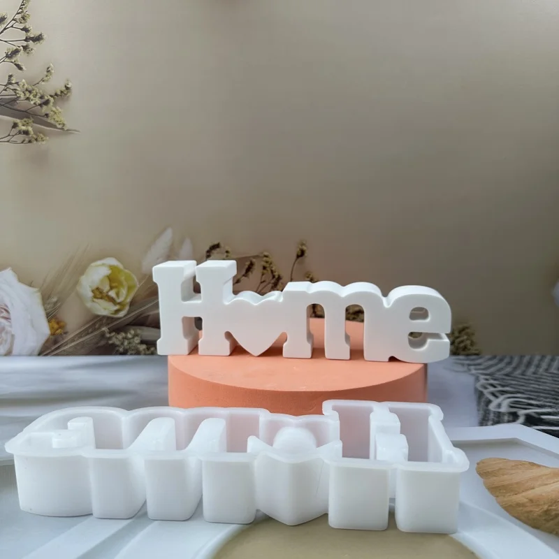 HOME Candle Holder Silicone Mold DIY Letter Ornament Making Plaster Concrete Resin Candlestick Casting Molds Home Holiday Decor