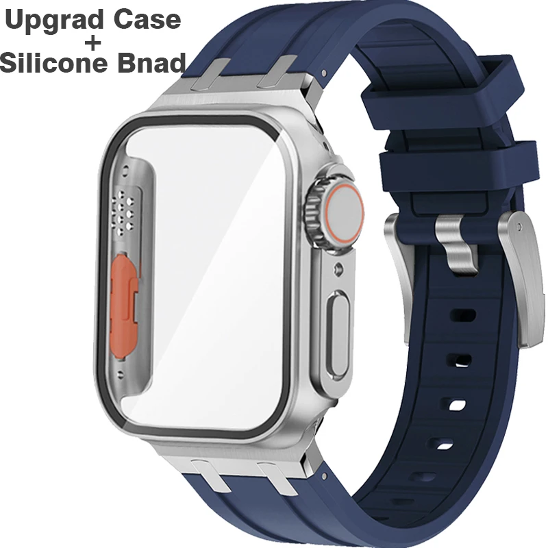 

Upgrad to Ultra Case for Apple Watch 8 7 6 5 4 45mm 41mm 44mm 42mm Case+ Silicone Band Screen Cover Ultra 49mm Sport Strap