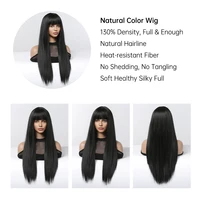 EASIHAIR – perruques synthétiques longues et lisses avec frange, perruques noires de fête Cosplay Lolita pour femmes, perruque naturelle résistante à la chaleur 2
