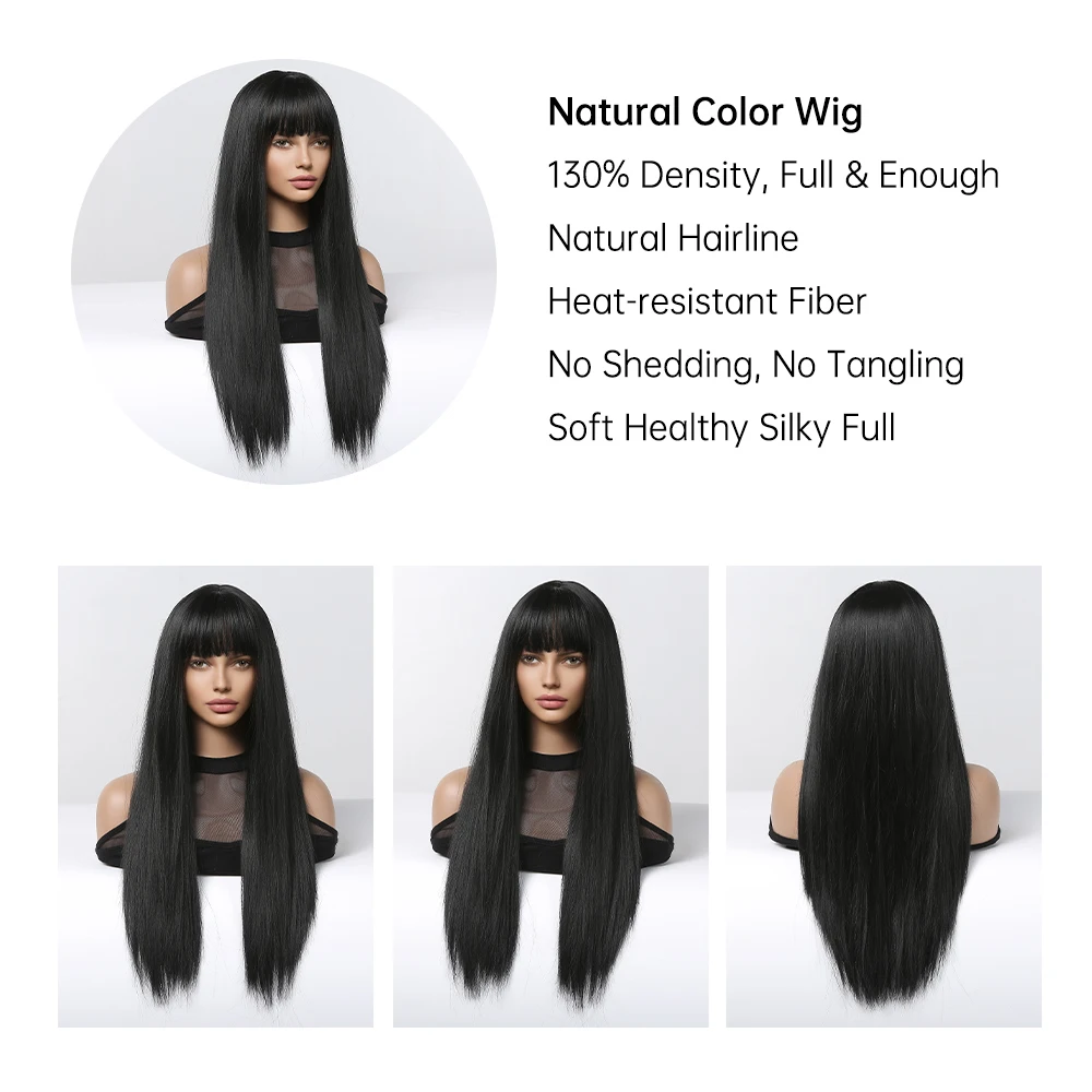 EASIHAIR Long Silky Straight Synthetic Wigs with Bangs Black Cosplay Party Lolita Hair Wigs for Women Natural Heat Resistant Wig_voghion.com