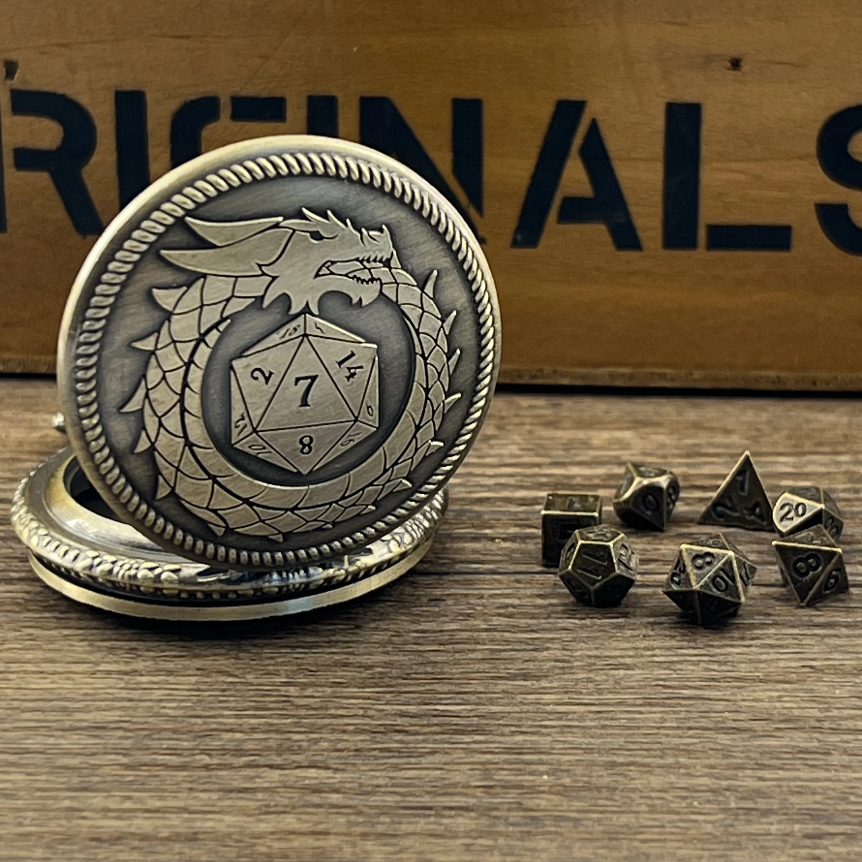 Pocket Watch & Mini Metal Polyhedral Dice Set 6mm for Table and board Games