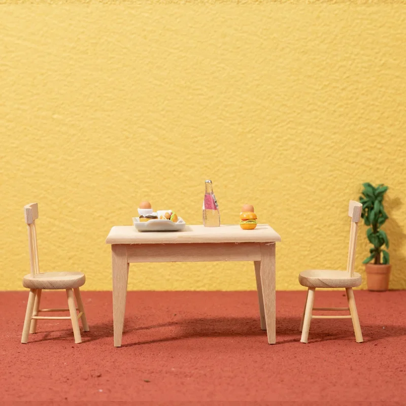 미니어처 오크 식탁과 의자 인형집 액세서리 DIY 장난감 음식 놀이집 미니어처 모델 가구 인형집 선물용