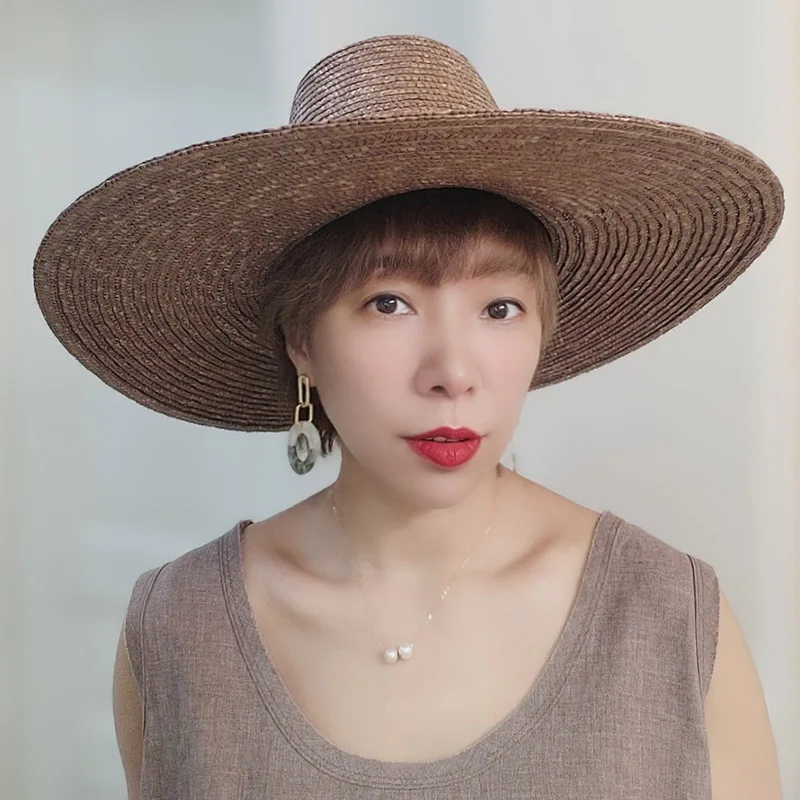 Boho Minimalist Khaki Straw Fedora Hat Cute Khaki Straw Fedora Wide Brim Hat | Beach Hats | Dress Up main image 2