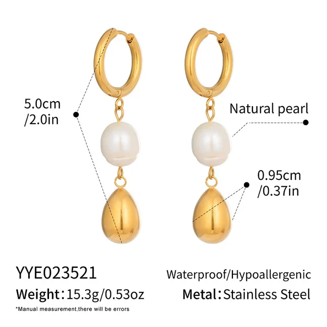 c.citybeauty – boucles d'oreilles élégantes en perles naturelles pour femmes, longue chaîne, en acier inoxydable plaqué or 18 carats, bijoux quotidiens