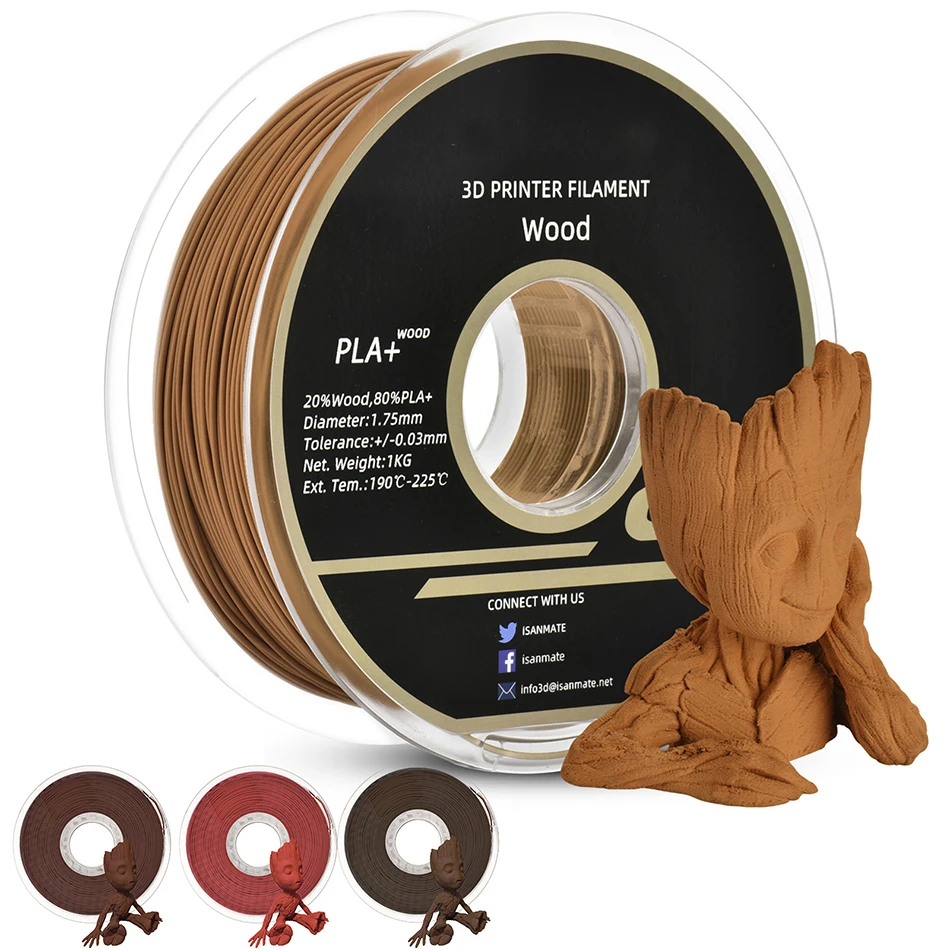 Material de Impressão de Madeira de Sublimação Pla Plus Filamento de Madeira Sandália Vermelha de Ébano Rosa 1.75 mm 1kg 500g 250g