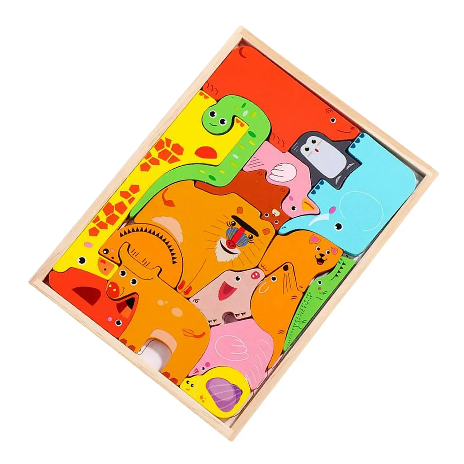 Montessori Wooden Animal Puzzles Animal Stacker Block Shape Puzzle for Kids