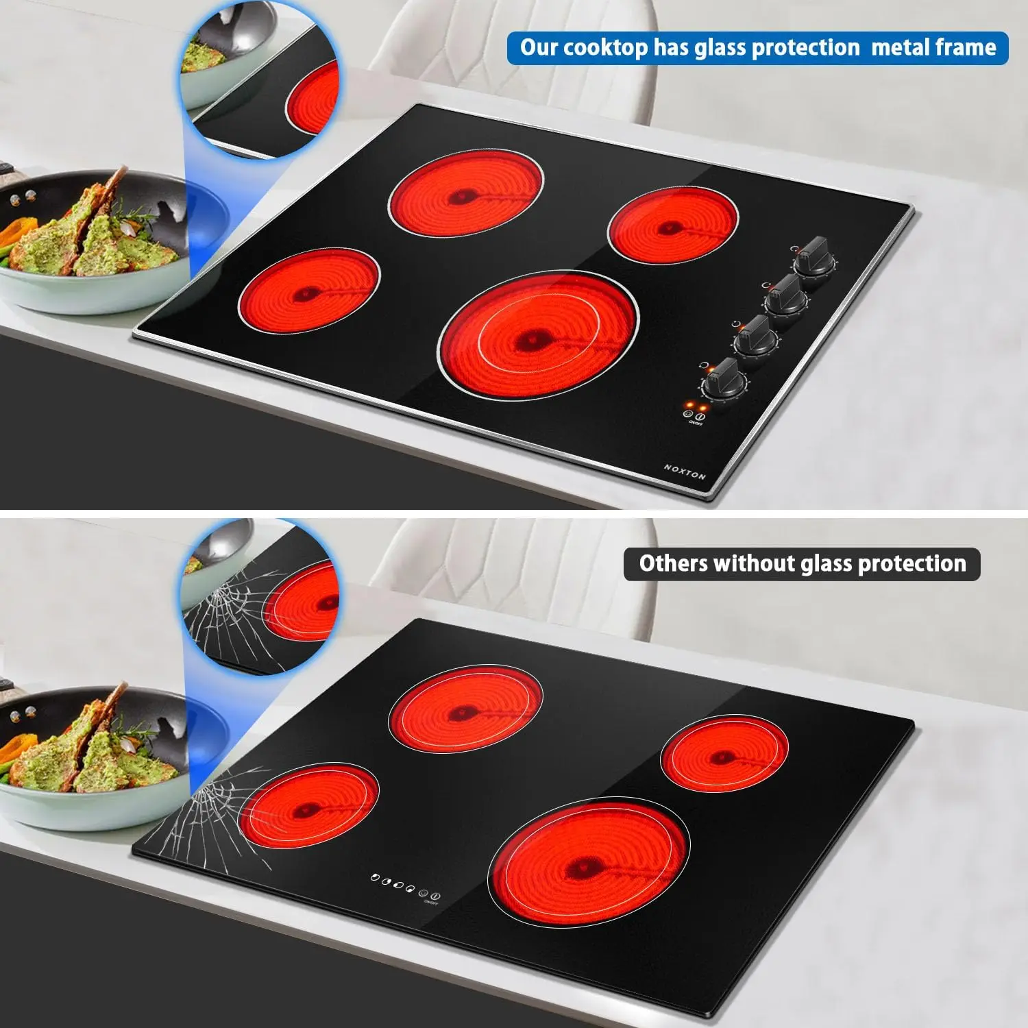 30 Inch 4 Burners Electric Cooktop Built-in 30" Radiant Electric Ceramic Stove Top with Glass Protection Metal Frame Knob Control