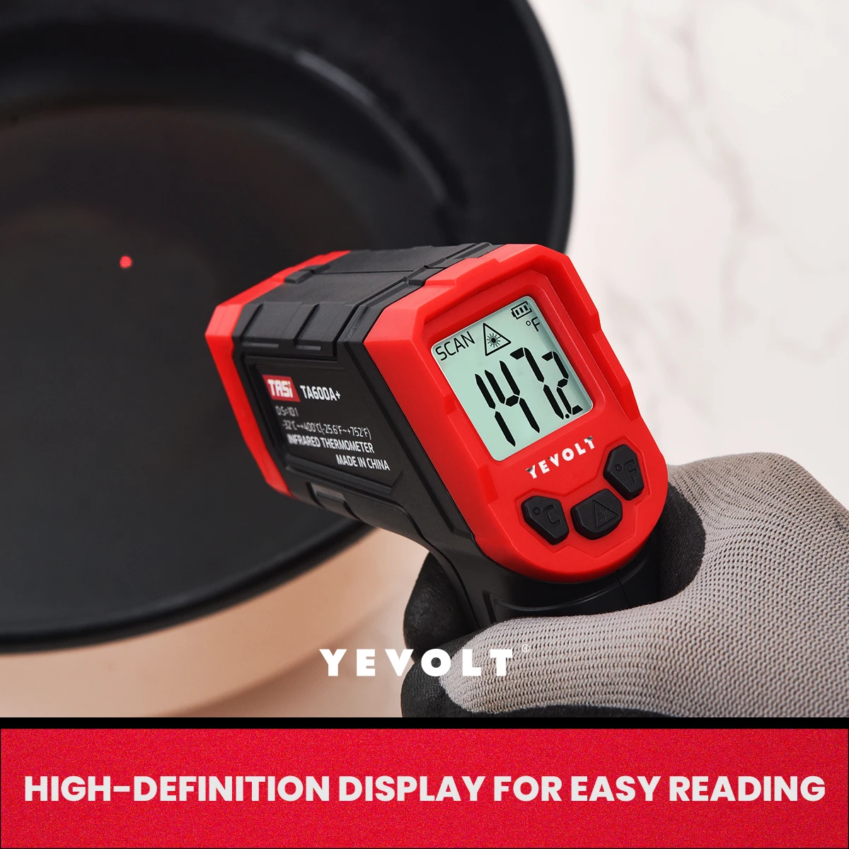 YEVOLT TA600+ Series Digital Infrared Thermometer Handheld Non Contact IR Laser Heat Temperature Gun Point HD Screen for Cooking 3