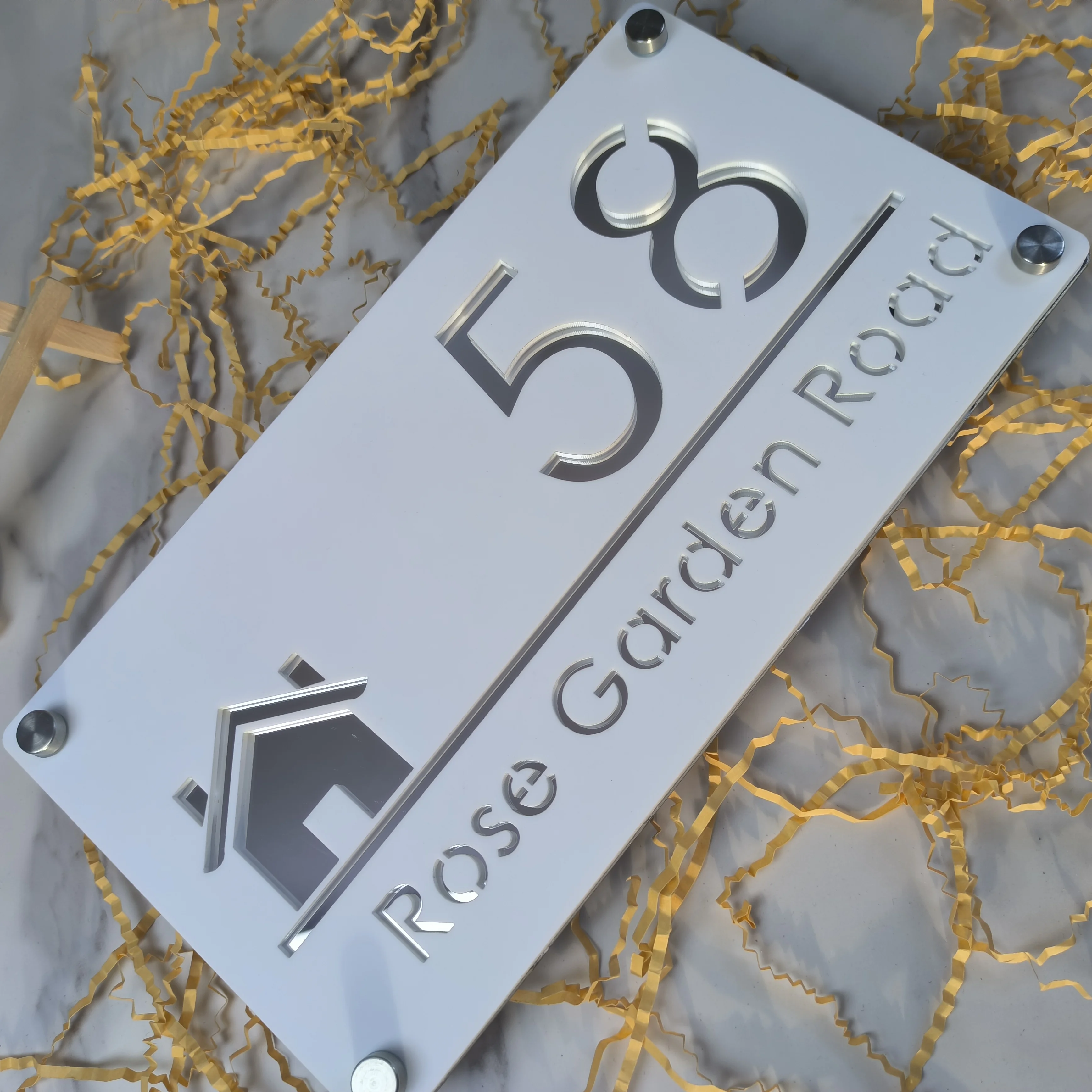 Personalized Laser Cut Acrylic Sign Modern House Number OutDoor Plaque Family Name Plate Door Signs Matte White Mirror Black house number signs door signs house wall plaques number plate