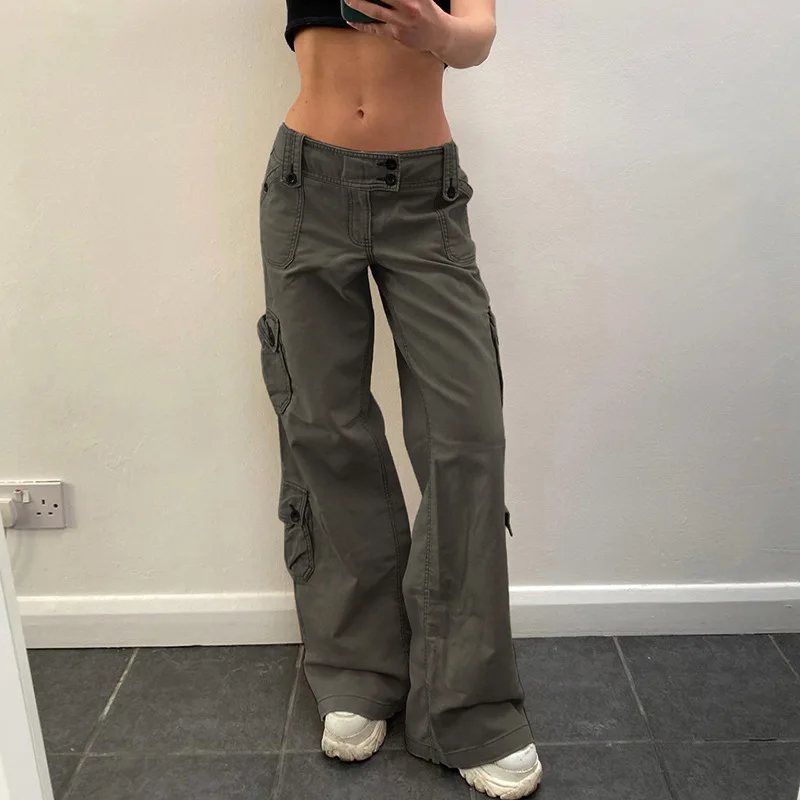 

Women Pants 2022 Autumn Streetwear Y2K Baggy Cargo Pants Straight High Waist Pants Retro Solid Vintage Casual Loose Sweatpants