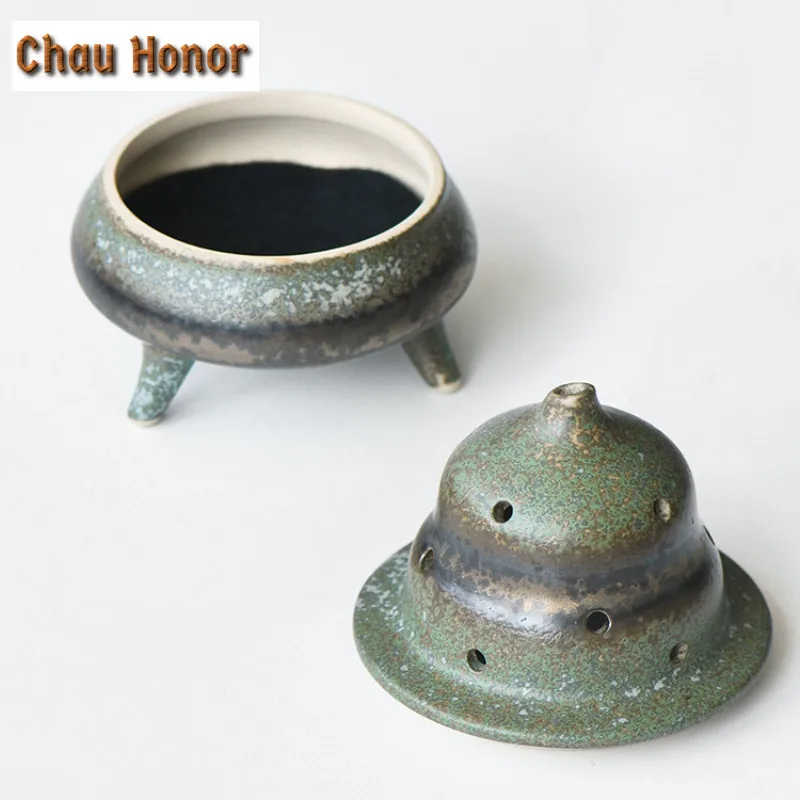 Bronze Green Glaze Tripod Incense Holder Aesthetic Incense Waterfall Incense Burners Aromatherapy Censer Indoor Decoration Gifts