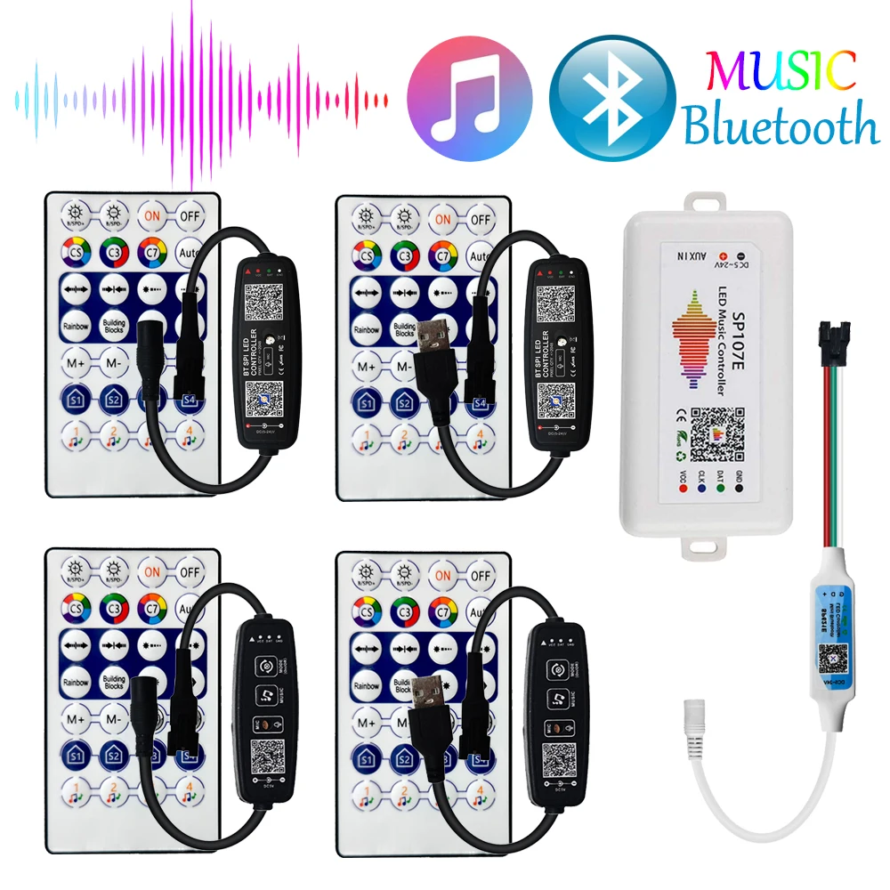 Bluetooth Music LED Controller SP107E SP621E 28Keys Full Color Pixel IC Controllers By Phone APP For WS2812B WS2811 Led Strip lm5122mhx nopb lm5122mh htssop 20 switching controllers wide input sync boost controller power management ics brand new original