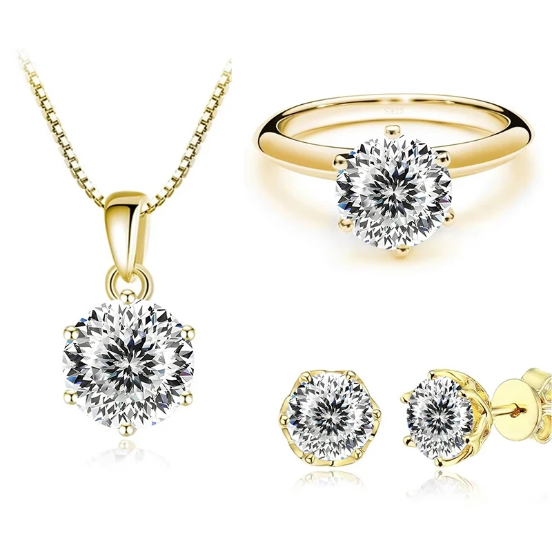 JoyceJelly 1캐럿 Moissanite 쥬얼리 세트 여성용 스털링 S 골드 도금 목걸이 귀걸이 반지 GRA 인증 결혼식