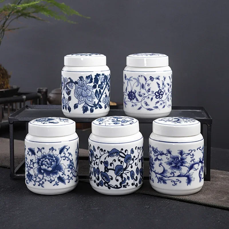 Tea Caddy Chinese Blue and White Porcelain Ceramics Tieguanyin Sealed Containers Travel Tea Bag Storage Box Coffee Canister tea tin box tea canister