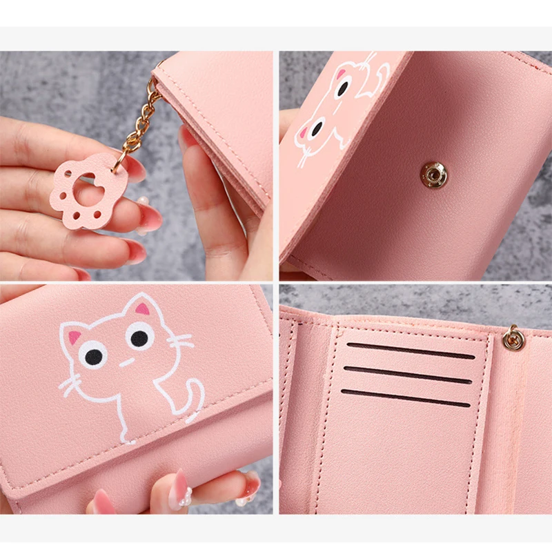 New Women's Wallet Cute Cat Short Wallet Leather Small Purse Girls Money  Bag Card Holder Ladies Female Hasp 2022 Fashion - AliExpress