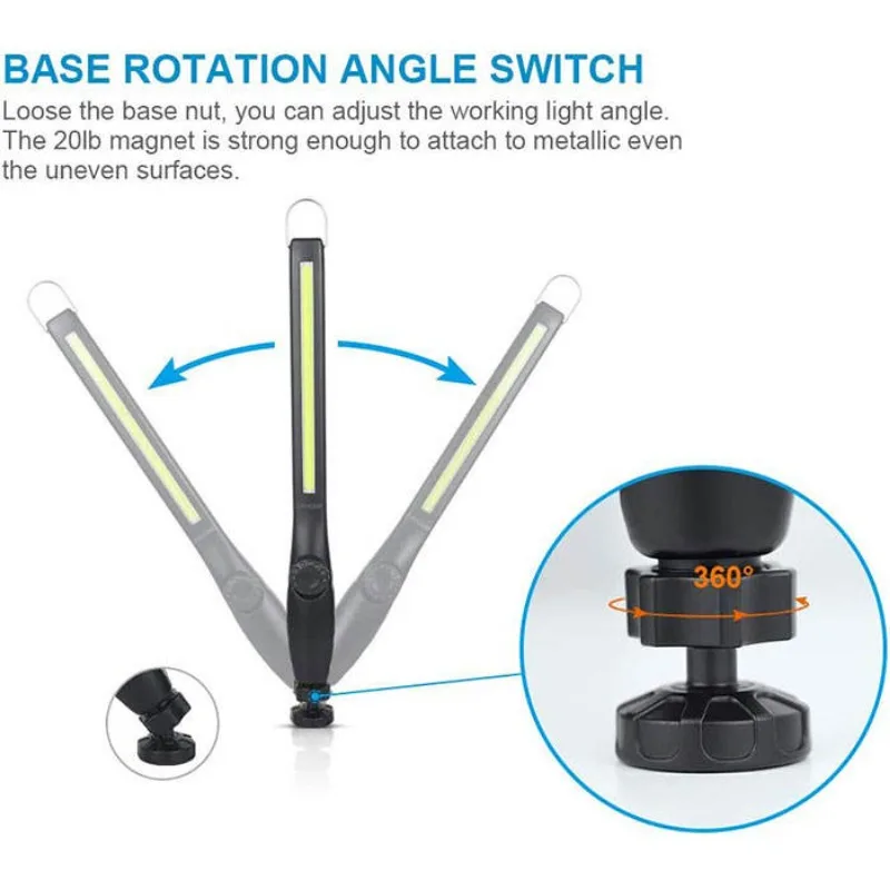 LED Work Light USB Rechargeable COB Work Light Portable Magnetic Cordless Inspection for Auto Repair, Home Use, Workshop