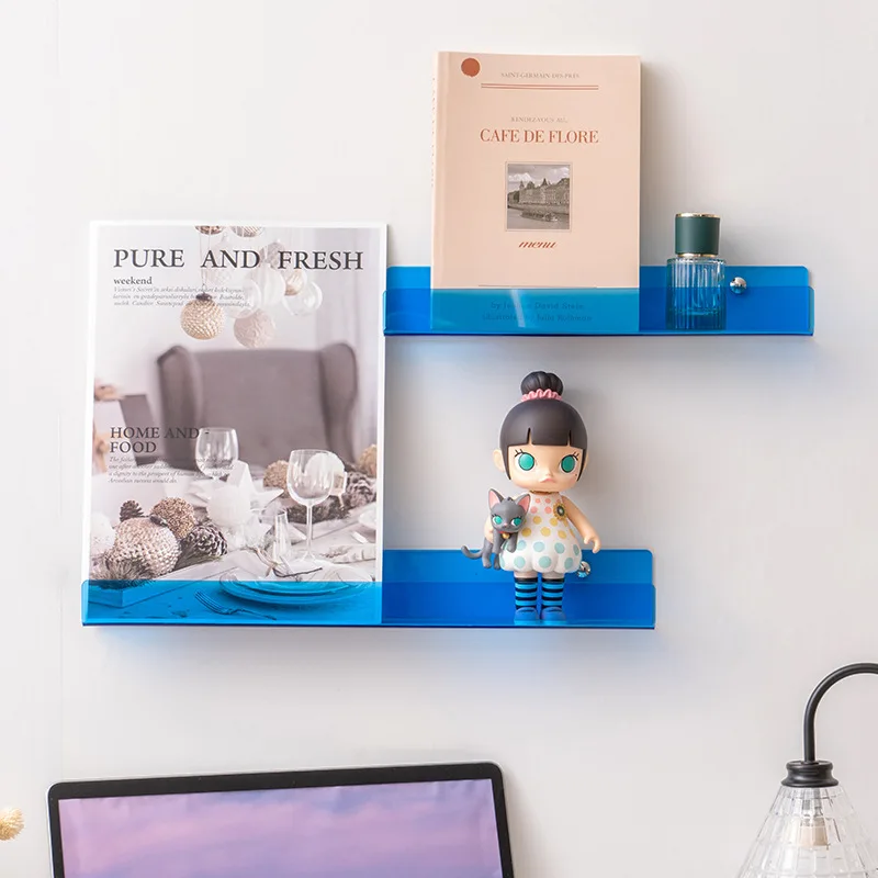 Scaffali in acrilico, mensole galleggianti per parete, espositori Funko Pop Lego, scaffali per libri per bambini, ripiano portaoggetti appeso - immagine 2