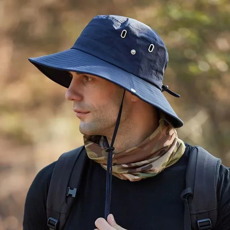 Men Summer Bucket Hat Fisherman Cap Fishing Outdoor Sunshade Big Brim Sunscreen Riding Hiking