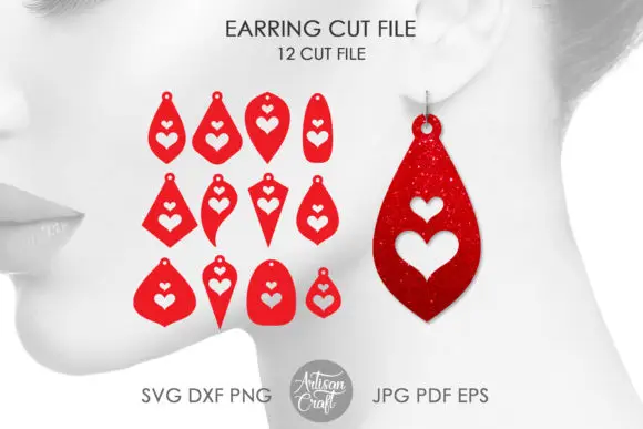 Heart Earrings Set of 165 Laser Files for Cutting SVG DXF DWG CDR and Digital Multilayer Layout Files Laser Engraving Wood Boring Machinery