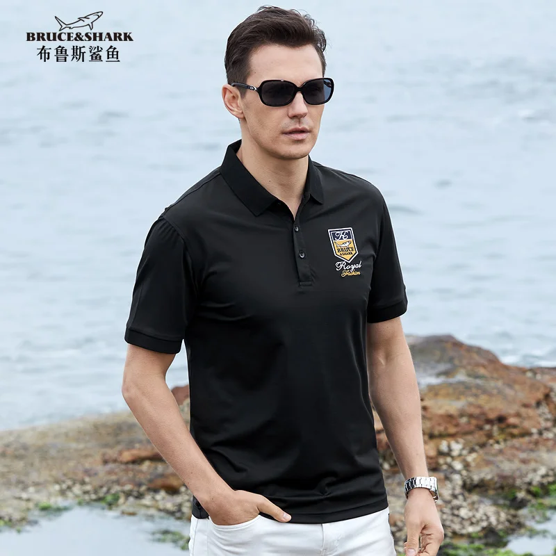 

New Bruce&Shark Men's Polos Fashion Casual Loose regular Mercerized Fabric 70% Cotton 30% Polyester Tees Super Quality Big size