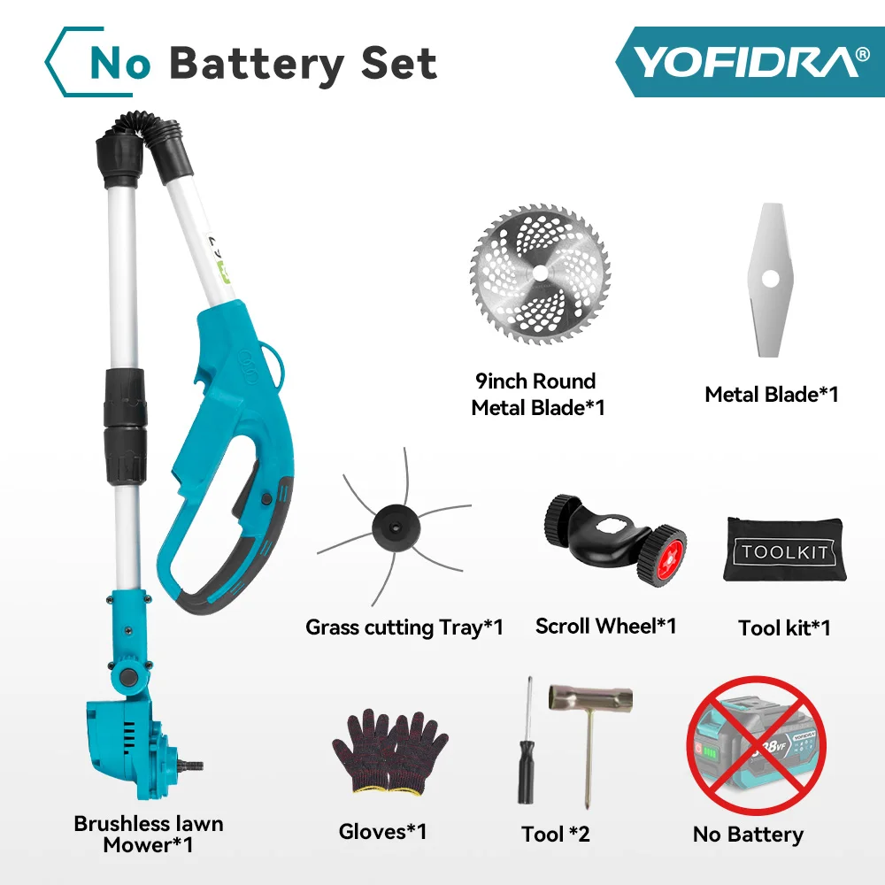 YOFIDRA 9インチ ブラシレス電動芝刈り機 折りたたみ式 調整可能 トリマー ガーデン剪定 切断ツール マキタバッテリーピン対応