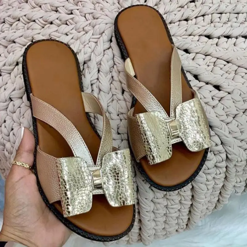 2021 Summer Women's Slippers Butterfly-Knot Casual Flat Sandals Open Toe Slip On Shoes Beach Party Lady Flip Flops for Women