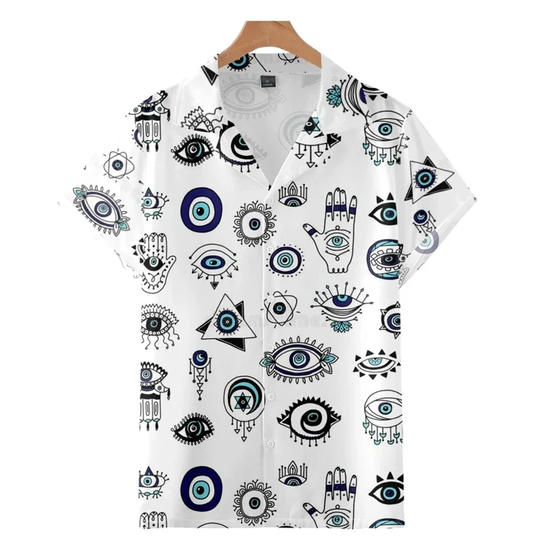 Blusas con estampado 3D de ojos coloridos para hombre, ropa de moda, camisas gráficas de ojos punk, blusas hawaianas Y2k de manga corta con botones para hombre