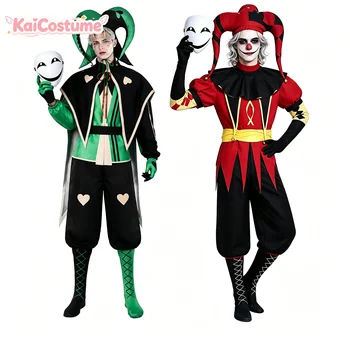 Set completo di costumi cosplay da Pierrot Harlequin di Freak Circus, abito da clown unisex per Halloween, Comic Con, performance sul palco