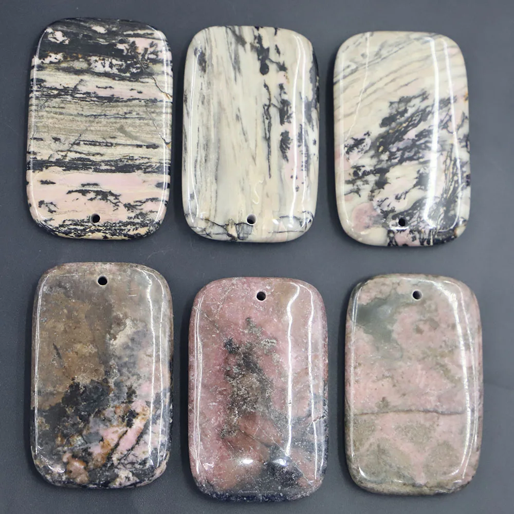 

Natural Stone Rhodonite Square Pendants Necklace Rectangle Reiki Charms Fashion Jewelry Accessories Wholesale 6Pcs Free Shipping