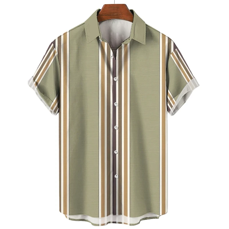 Camisa de moda con estampado de rayas, blusas de verano de gran tamaño para hombre, ropa informal de manga corta con botones, blusas de gran tamaño, camisas hawaianas