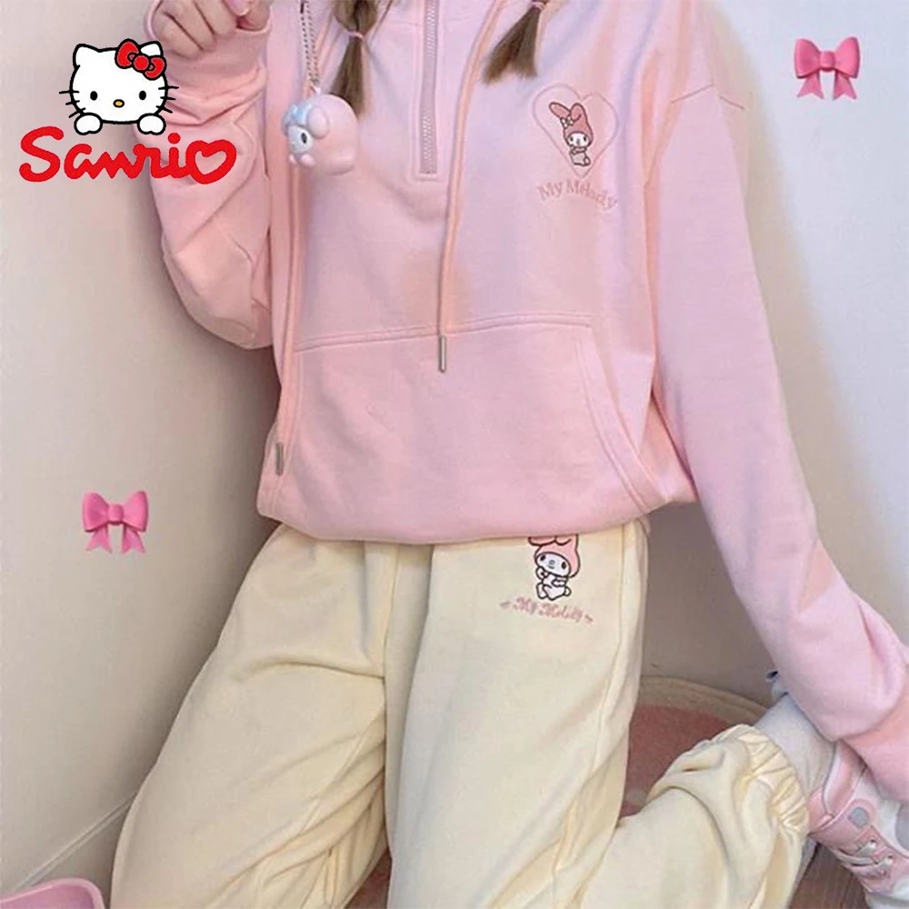

Женские брюки с аниме Sanrio Cinnamoroll My Melody, милые осенне-зимние Бархатные Свободные повседневные брюки с мультяшной вышивкой
