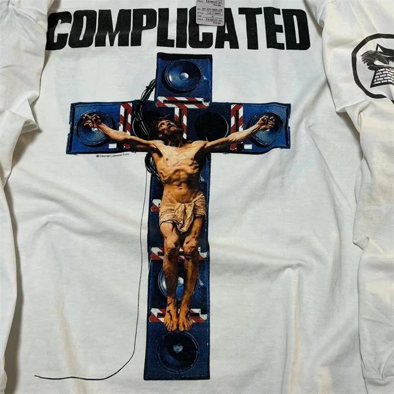 

Мужская и женская футболка с принтом святого Михаила и Иисуса крестиком, промытая футболка, Топы, футболка, теплый свитер из чистого хлопка