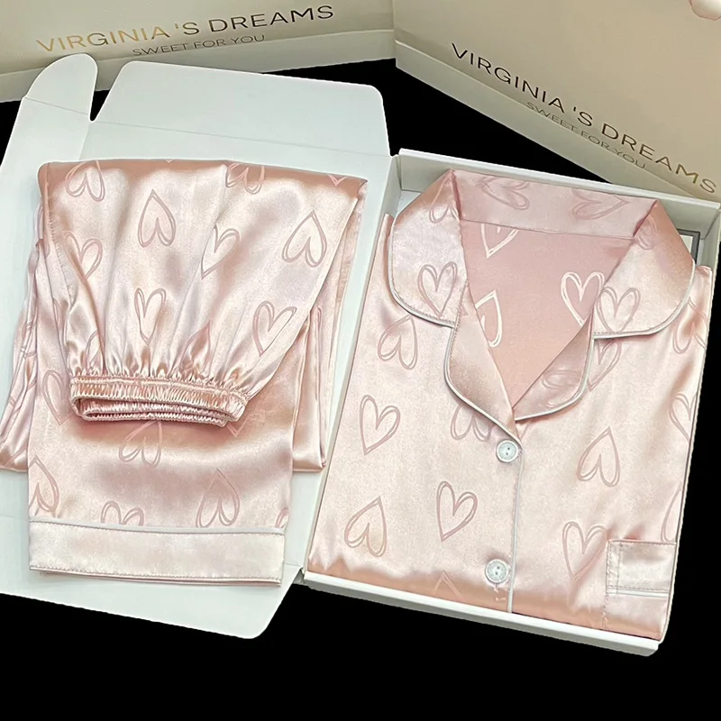 بيجامة من الحرير الجليدي للسيدات بأكمام طويلة من ا...