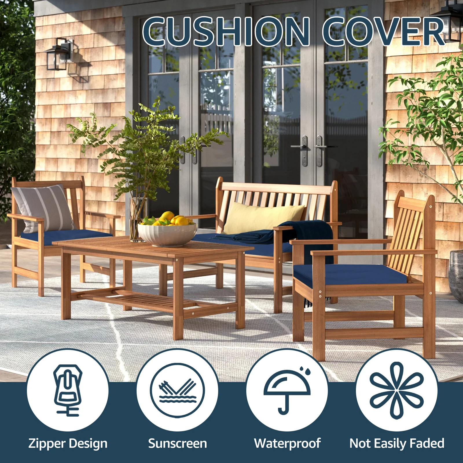 4Pcs Patio Chair Seat Covers 60x60x10cm Outdoor Cushion Slicovers with Zipper Dust-Proof Waterproof Patio Seat Cushion Covers 4