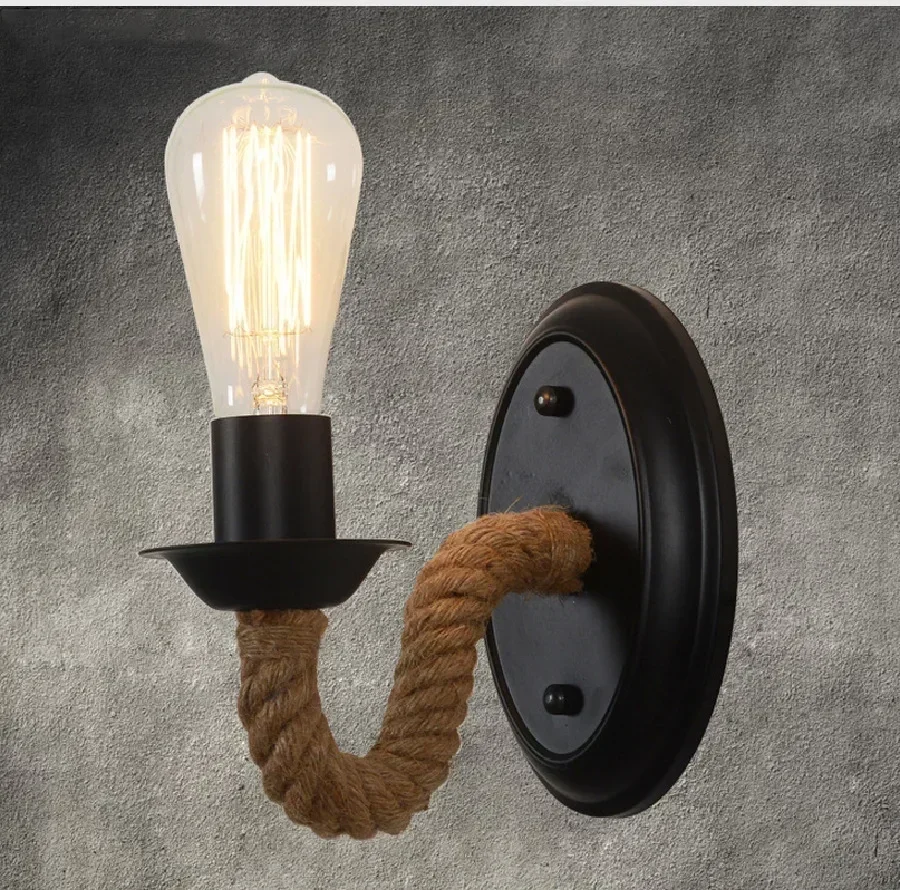

Wood Wall Light Indoor Lighting Decor Sconce Wall Lamp Hemp Rope Lighting Fixture for Bedside Dining Room Bedroom