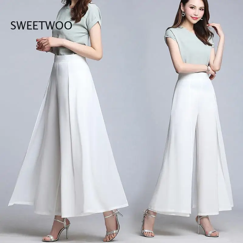 Chiffon Wide Leg Pants High Waist Casual Black Elegant Trousers Women Korean Fashion Clothing 2022 New Baggy Pantalon Femme Tide
