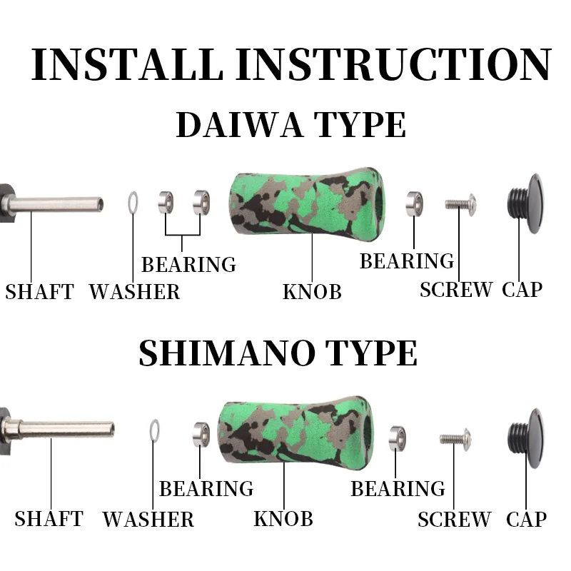 RUKE 1pc Fishing Reel Handle Knob Material Camouflage EVA Knob For DA/S Type Reel DIY Handle Accessory Include 2pcs Bearings DIY