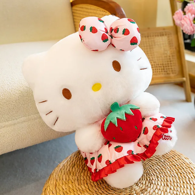 2023 Sanrio Plush Toy Kawaii Hello Kitty Strawberry Kt Cat Doll Girl Room Decoration  Throw Pillow Giant Stuffed Cuddly Toy Gift 4