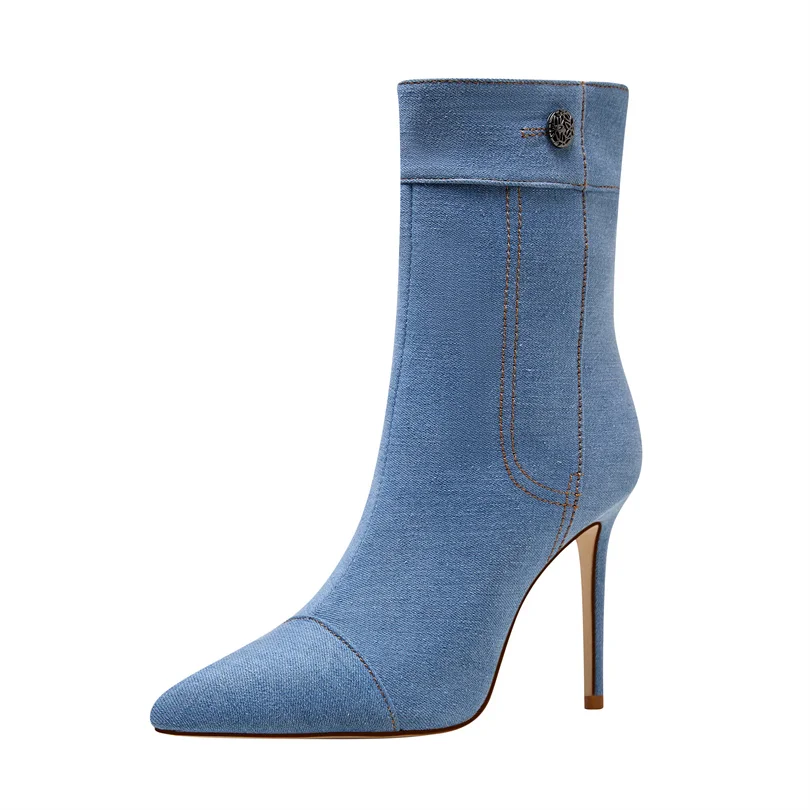 

Ankle Women Boots 2023 Winter luxury Lace Up Cowboy Winter Super Thin High Heeled Stiletto Heels Denim Female Fine Shoes
