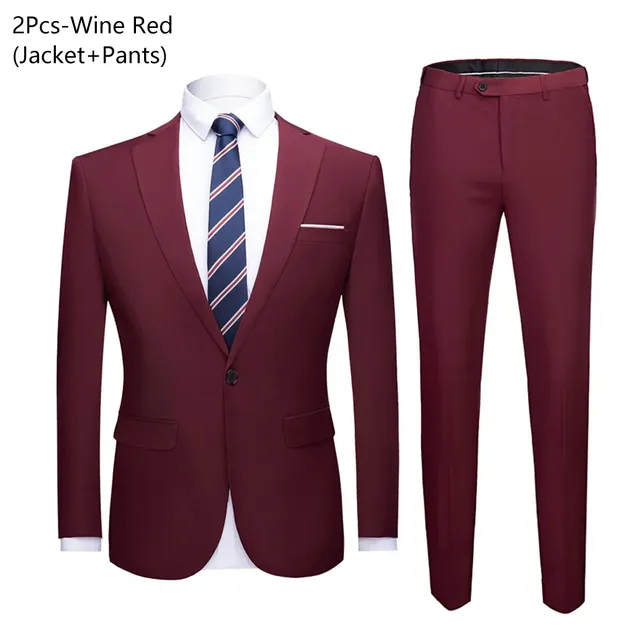 Wedding Suit For Men Set Elegant Blazers Formal 3 Pieces Full Jackets Vest Pants Classic Business Coats 2024 Free Shipping - Claret 2-piece suit, 5XL (85-95KG)