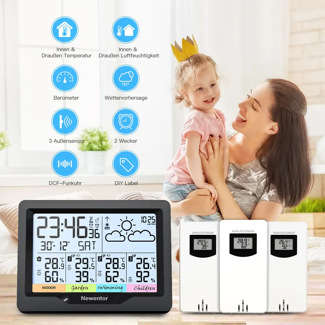 Multifunction Digital Weather Station Wireless Indoor Outdoor Thermometer Hygrometer Color Display with Forecaster Alarm Clock thermometer hygrometer,temperature and humidity meter,hygrometer thermometer